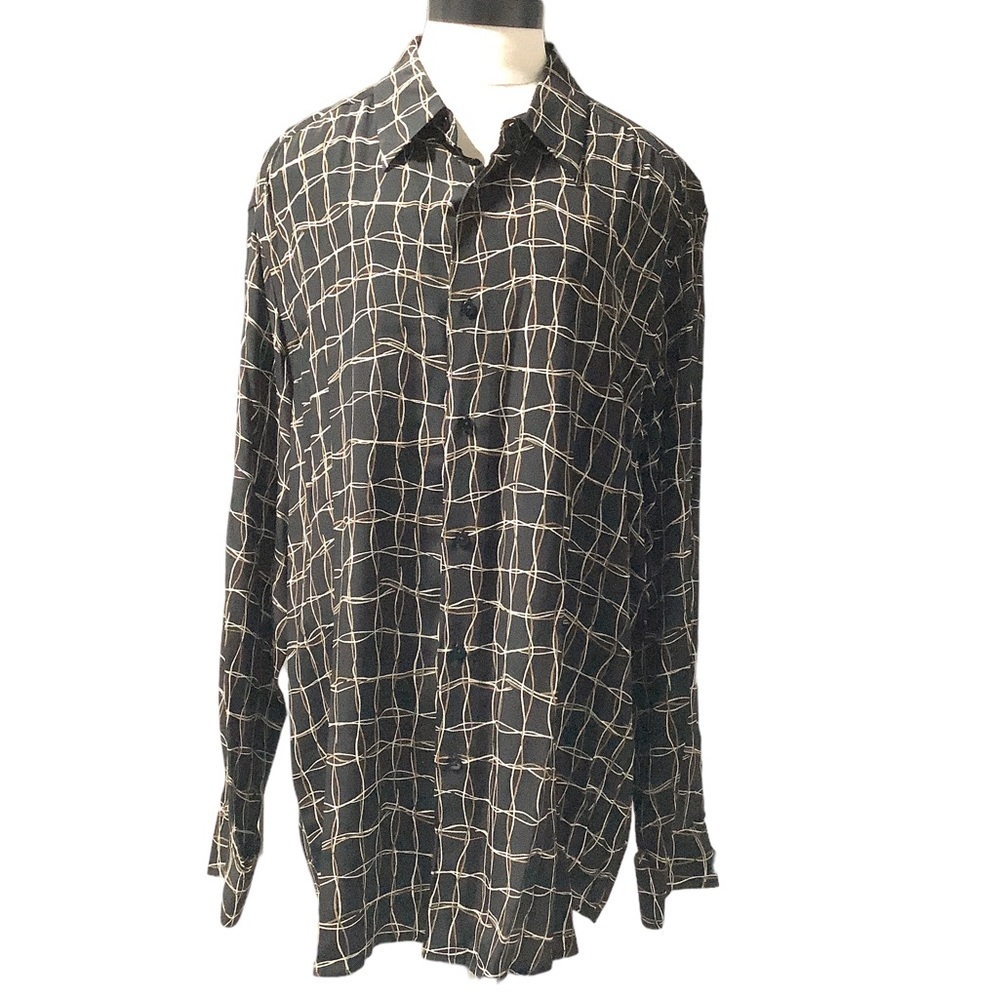 LIZ CLAIBORNE Black Abstract Grid Button-Up Blouse - Size‎ XL (Women’s)